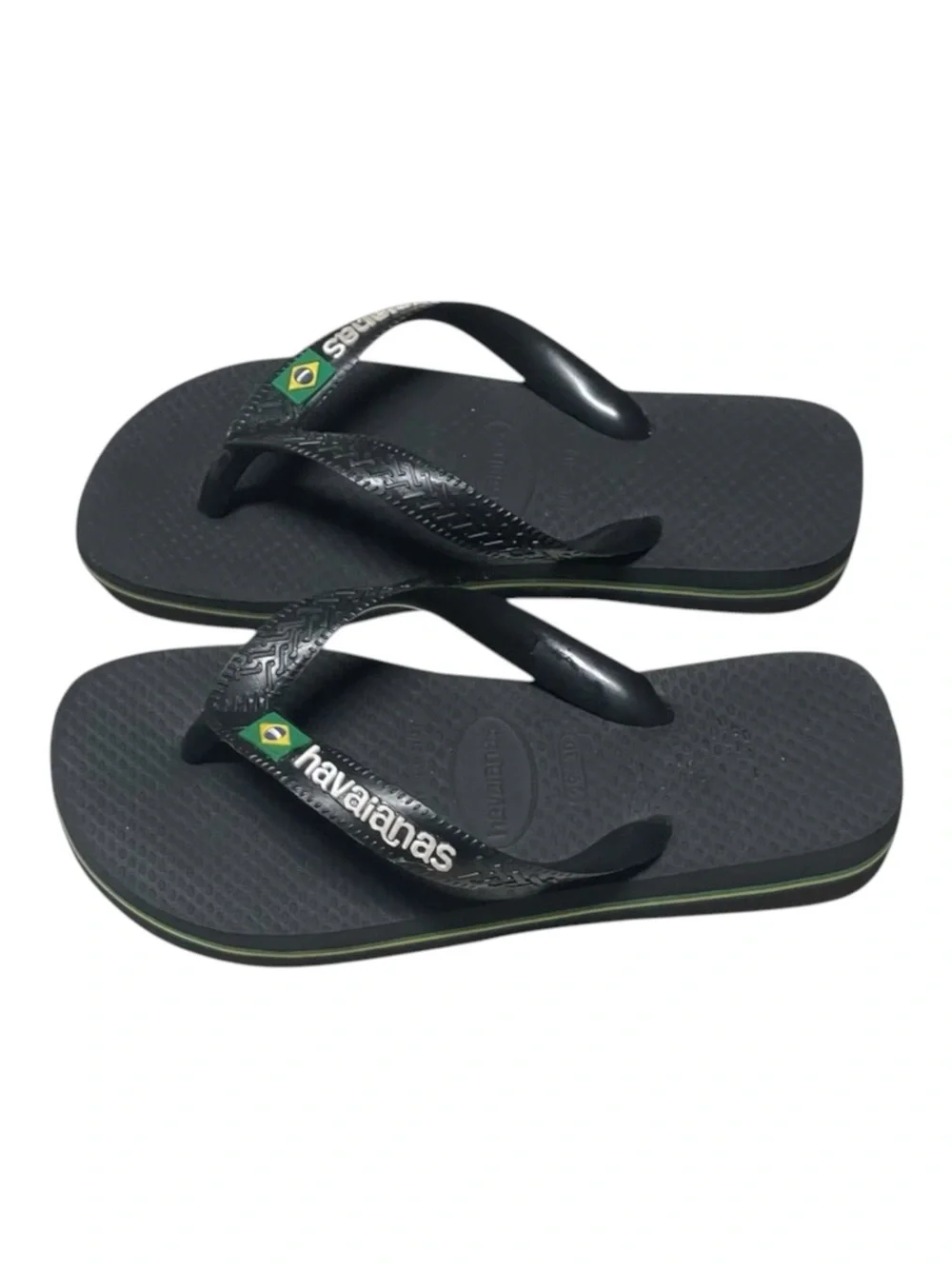new J Crew x Havaianas ✪ Girls Boys Brazil Logo Flip Flops ✪ Black ✪ 29 30